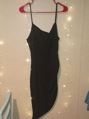 Zenobia Black Asymmetrical Slip Dress